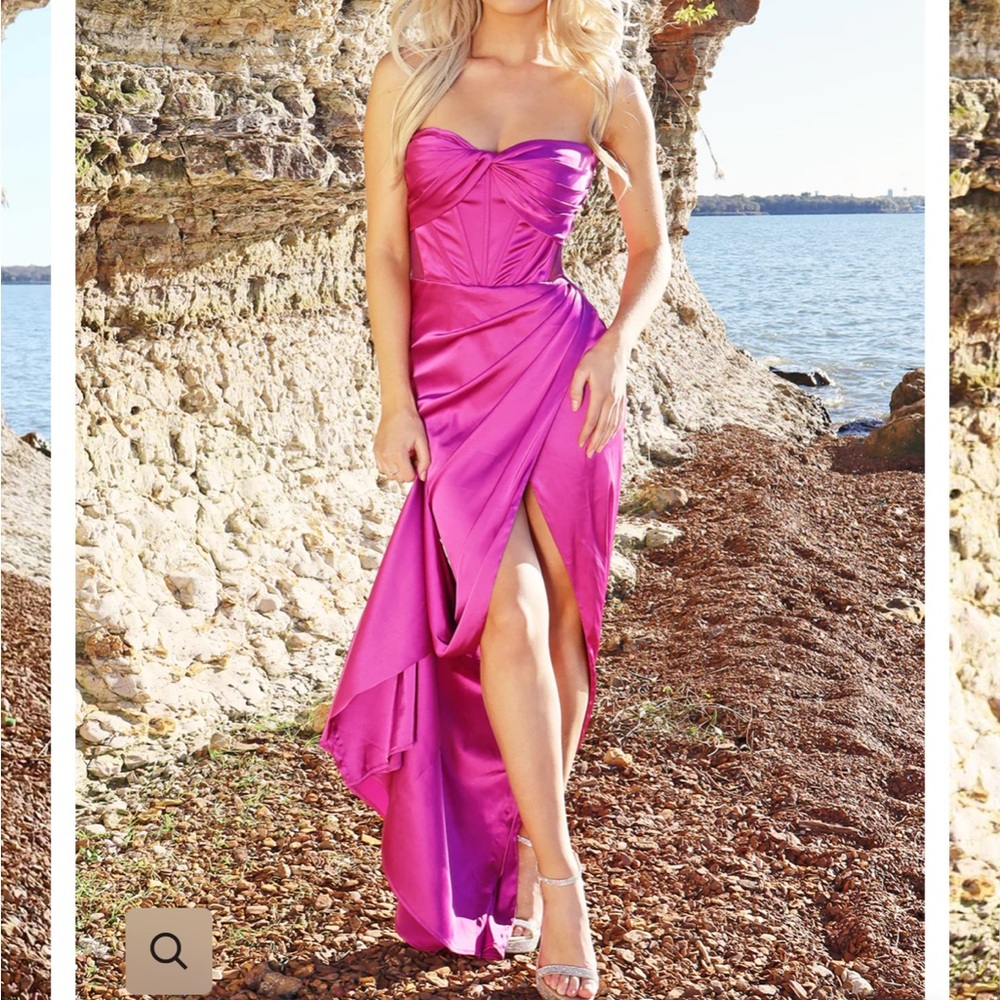Elegant Pink Strapless Prom Dress